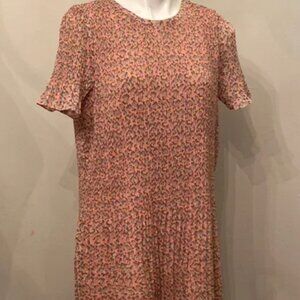 MELLODAY Pink Pleated Floral Chiffon Shift Dress